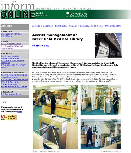 web newsletter page